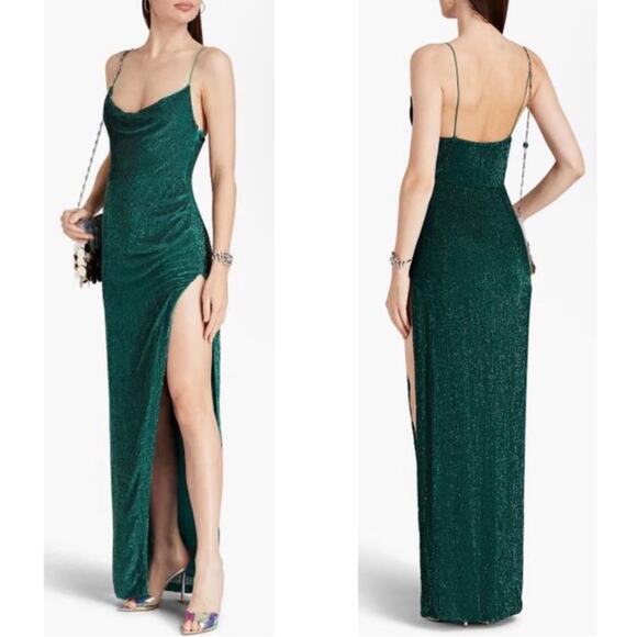 Retrofete Katya Sequin Cowl Neck Green Maxi Dress Size XS - Picture 5 of 13